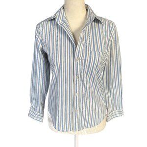 Theory by Tahari blue white stripe long sleeve collared button down shirt XSP